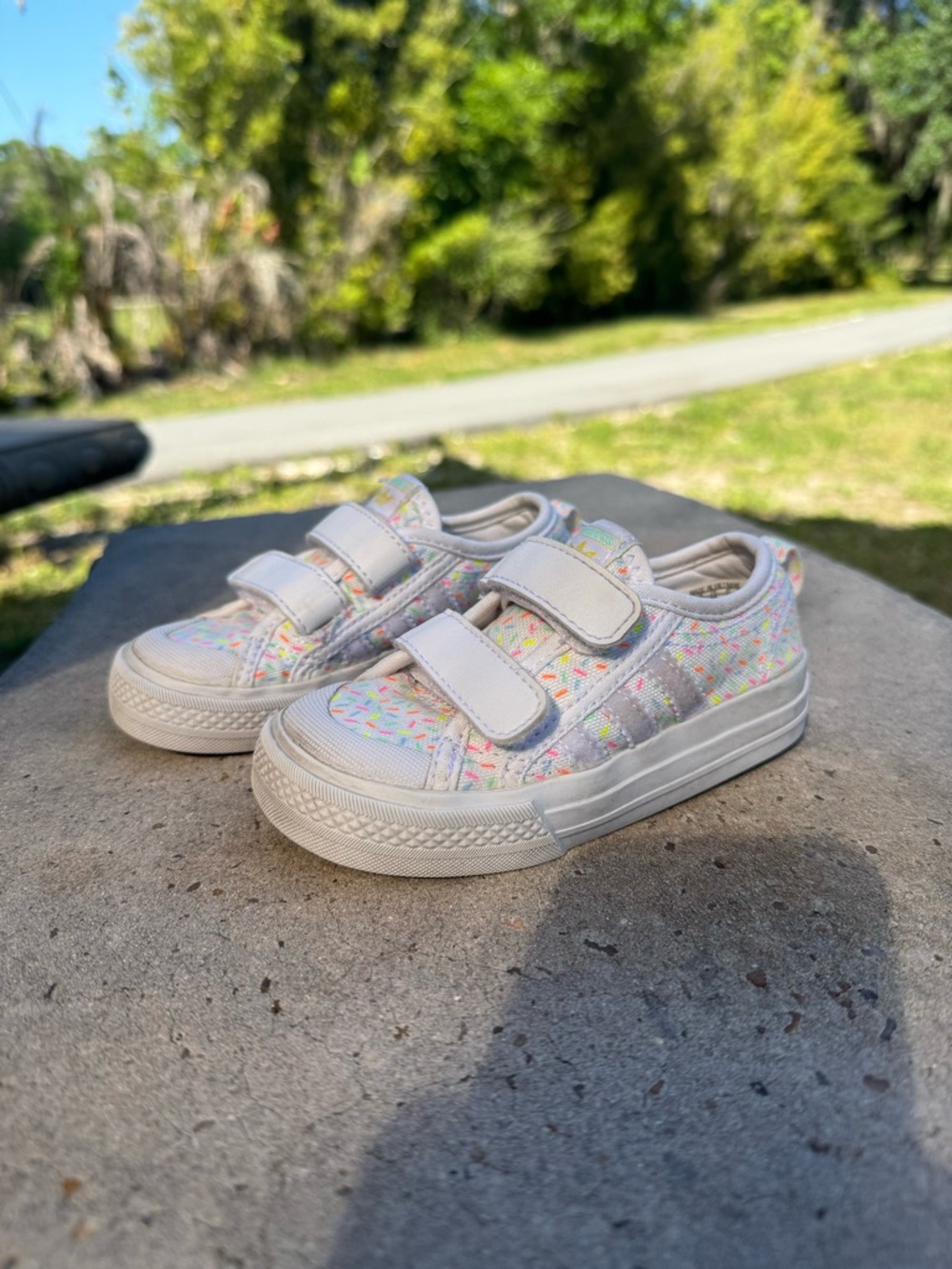 adidas Kids White Sneakers with Pastel Multicolor Accents